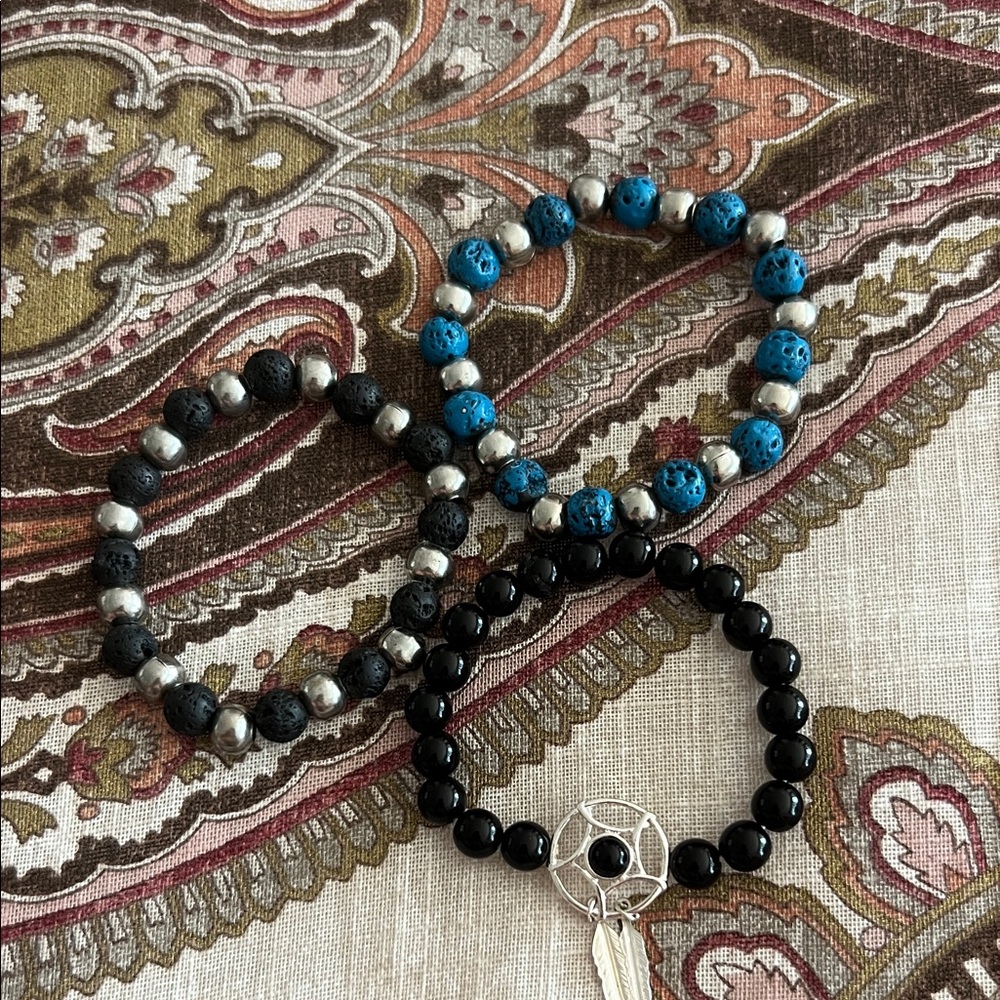 Elegant Black and Blue Beaded Bracelet Set